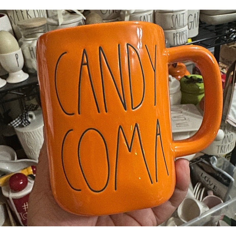Rae Dunn Candy Coma Halloween Mug Orange Ceramic Coffee Cup Artisan Farmhouse